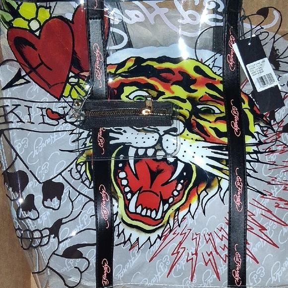 Ed Hardy Black and Red Tote Bag with Urban Art Design - Picture 3 of 8